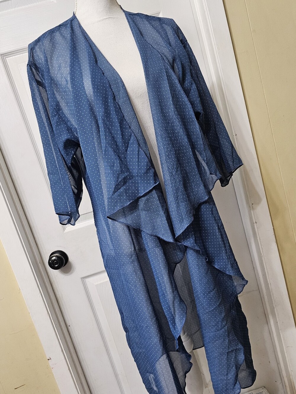 LuLaRoe Sheer Blue Dotted Duster Kimono